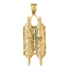 10K, 14K or 18K Gold Torah Scroll with Star & Menorah Pendant