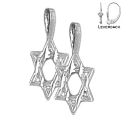 Pendientes de plata de ley con estrella de David de 14 mm (chapados en oro blanco o amarillo)