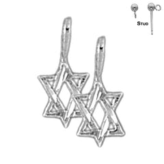 Sterling Silver 13mm Star of David Earrings (White or Yellow Gold Plated)