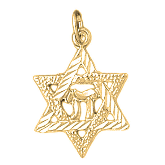14K or 18K Gold Star of David with Chai Pendant