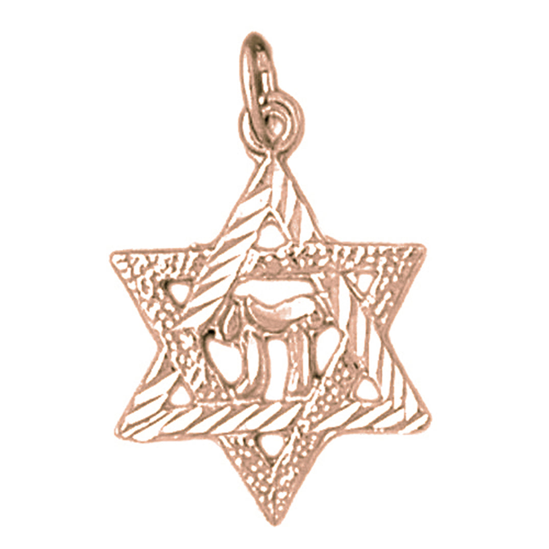 14K or 18K Gold Star of David with Chai Pendant