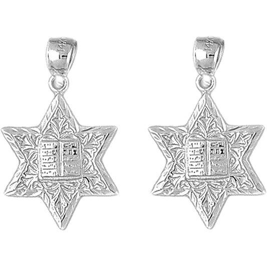 Sterling Silver 26mm Star of David with Ten Commandments Earrings