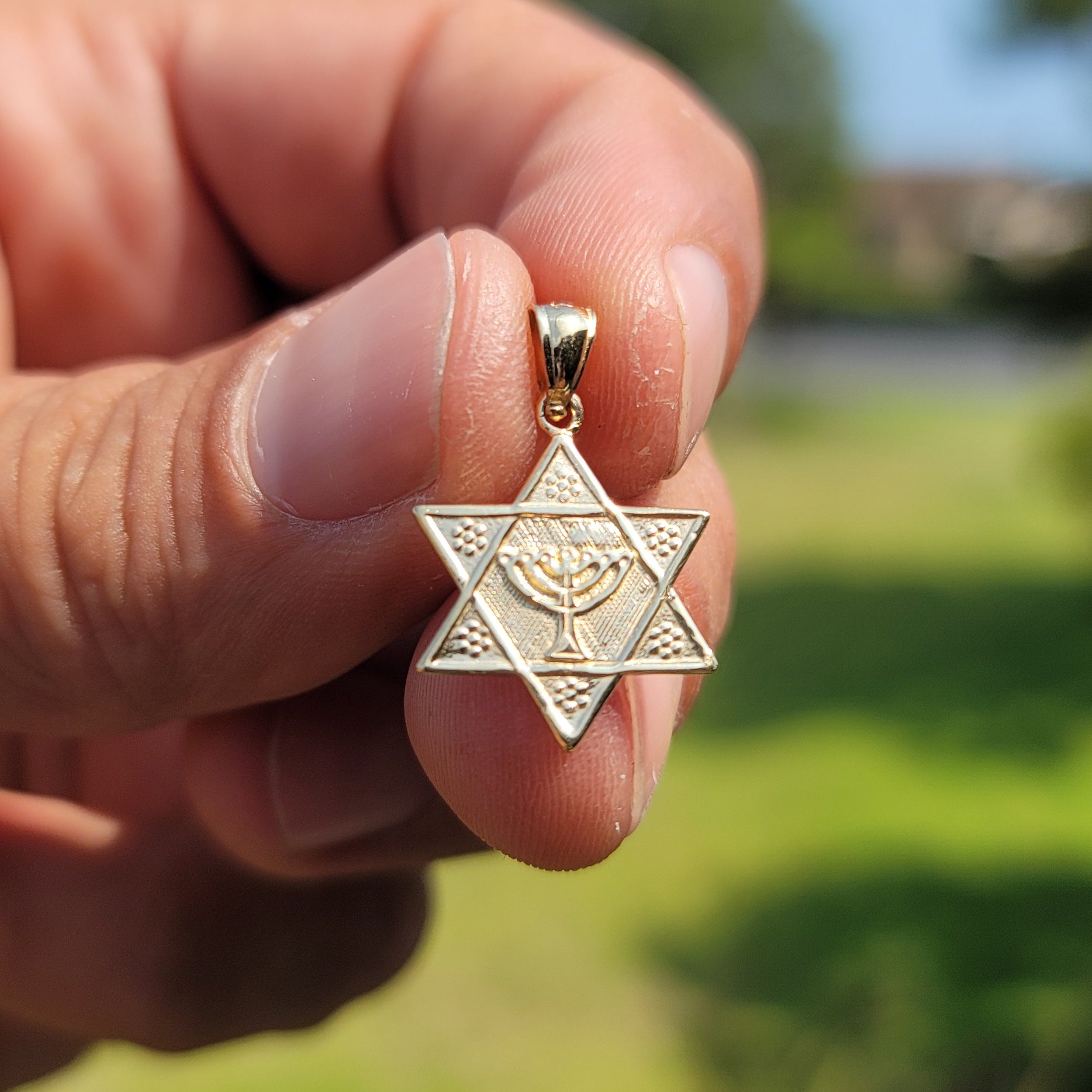 14K or 18K Gold Star of David with Menorah Pendant