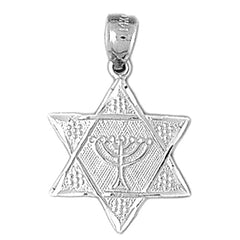 14K or 18K Gold Star of David with Menorah Pendant
