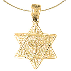 14K or 18K Gold Star of David with Menorah Pendant