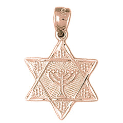 14K or 18K Gold Star of David with Menorah Pendant