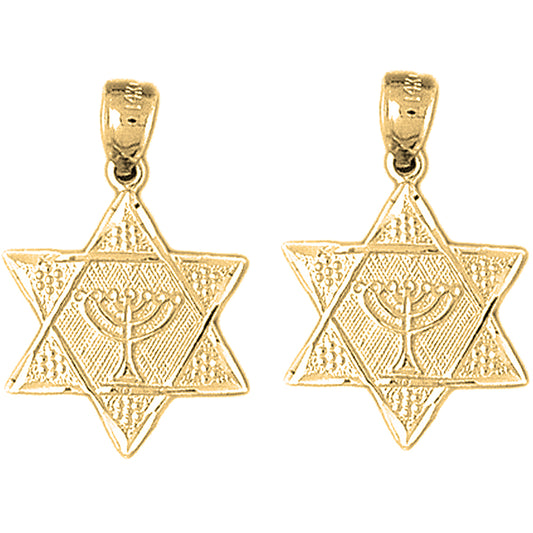 14K or 18K Gold 25mm Star of David with Menorah Earrings