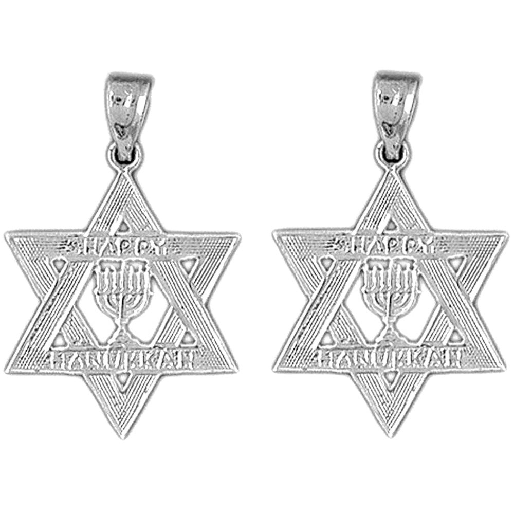 14K or 18K Gold 27mm Happy Hanukkah Star of David Earrings