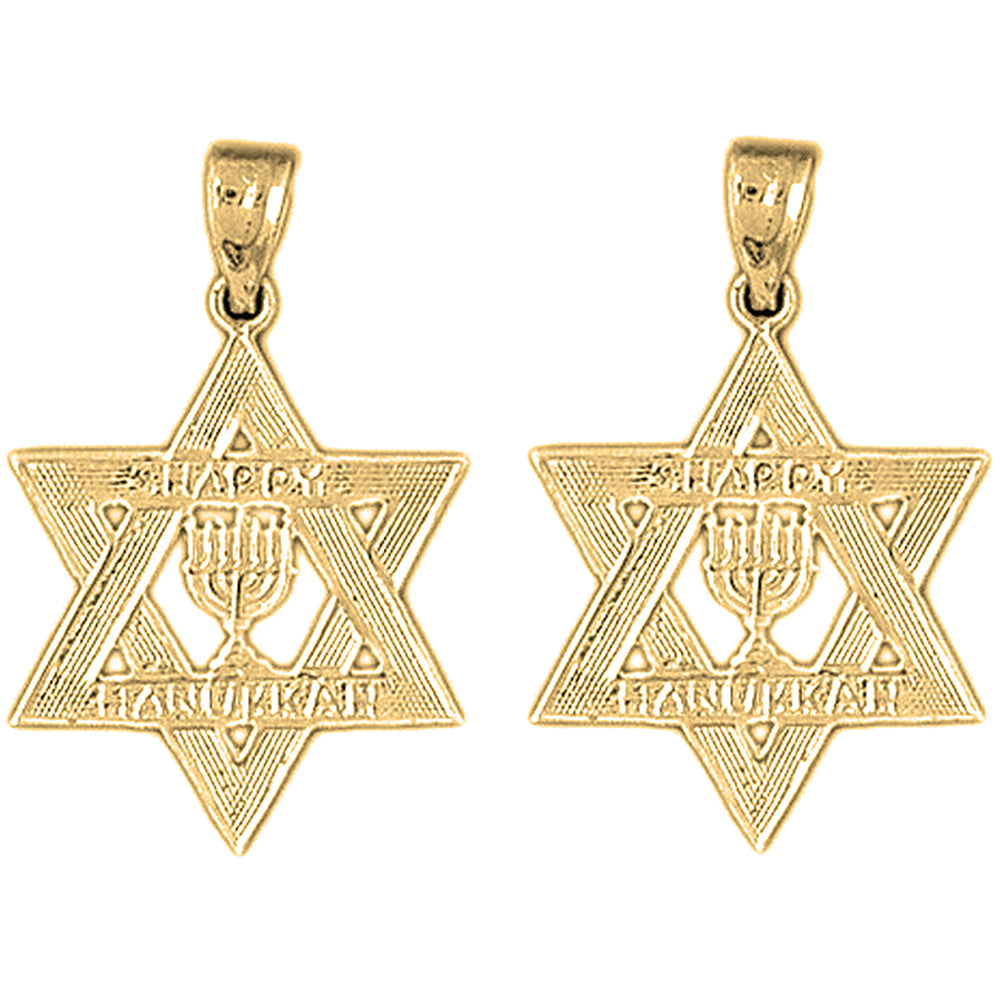 14K or 18K Gold 27mm Happy Hanukkah Star of David Earrings
