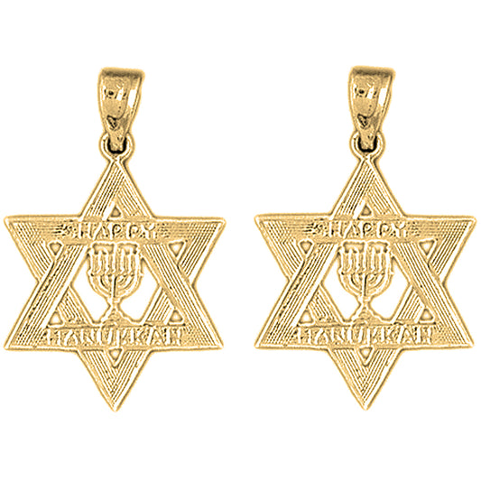 14K or 18K Gold 27mm Happy Hanukkah Star of David Earrings