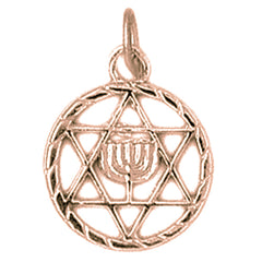 14K or 18K Gold Star of David with Menorah Pendant