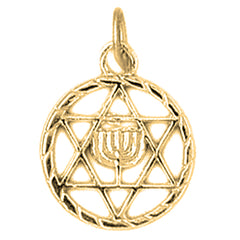 14K or 18K Gold Star of David with Menorah Pendant