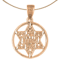 14K or 18K Gold Star of David in Circle Pendant