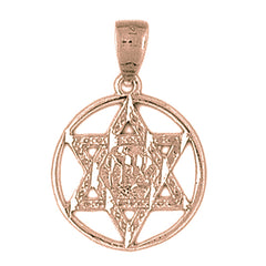 14K or 18K Gold Star of David in Circle Pendant