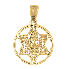 14K or 18K Gold Star of David in Circle Pendant
