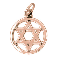 14K or 18K Gold Star of David in Circle Pendant