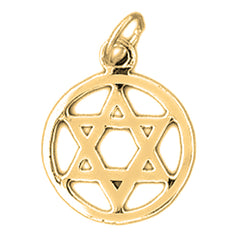 14K or 18K Gold Star of David in Circle Pendant