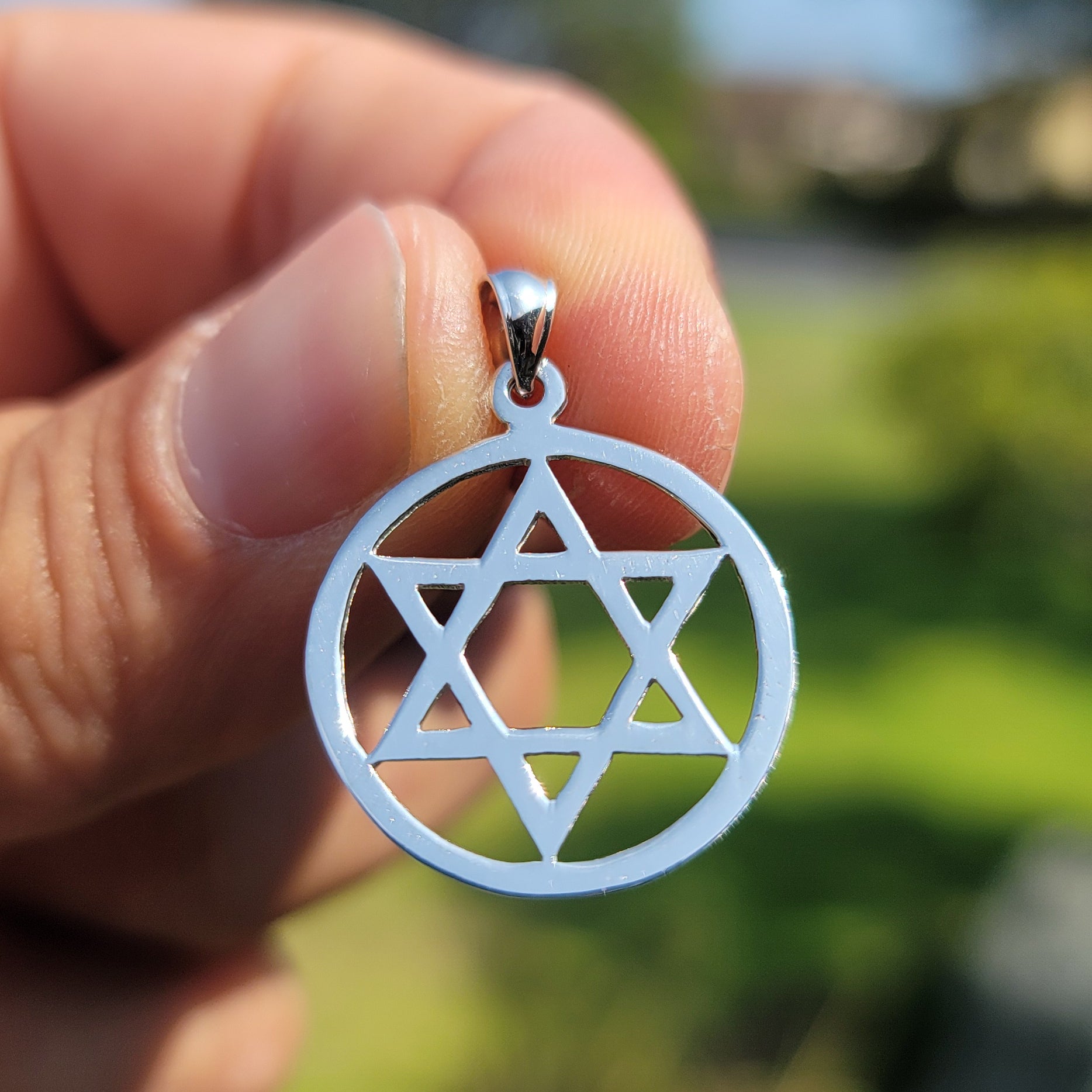 14K or 18K Gold Star of David in Circle Pendant
