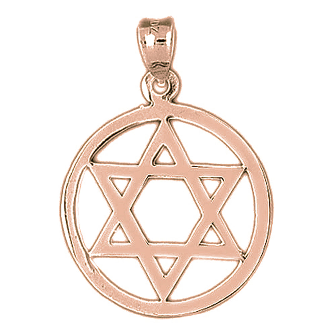 14K or 18K Gold Star of David in Circle Pendant