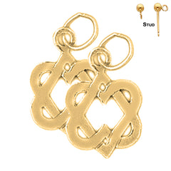 Sterling Silver 17mm Star of David in Shape of Hearts Earrings (White or Yellow Gold Plated)