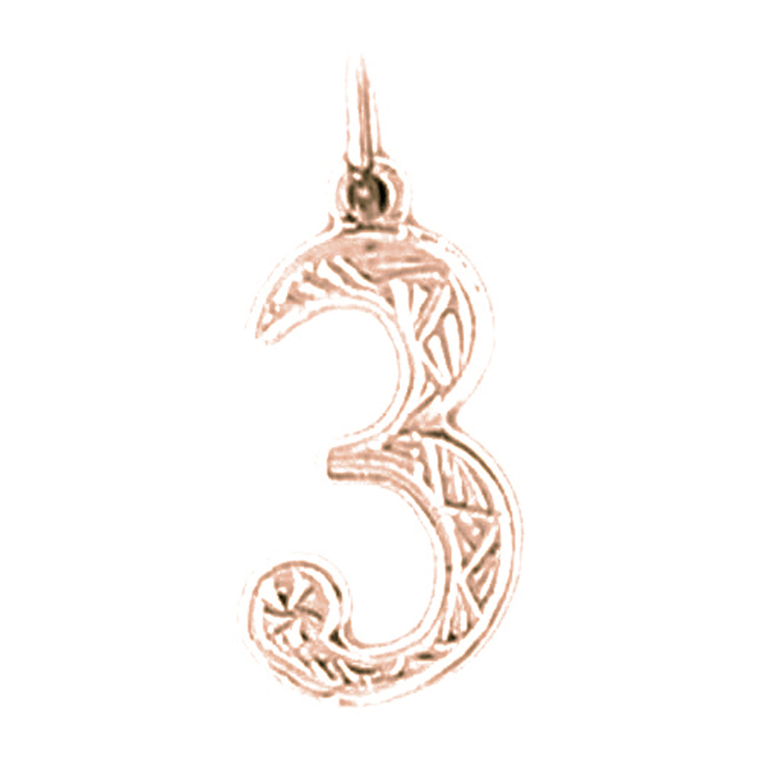 14K or 18K Gold Number Three, #3 Pendant