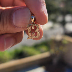 14K or 18K Gold Number Thirteen, #13 Pendant