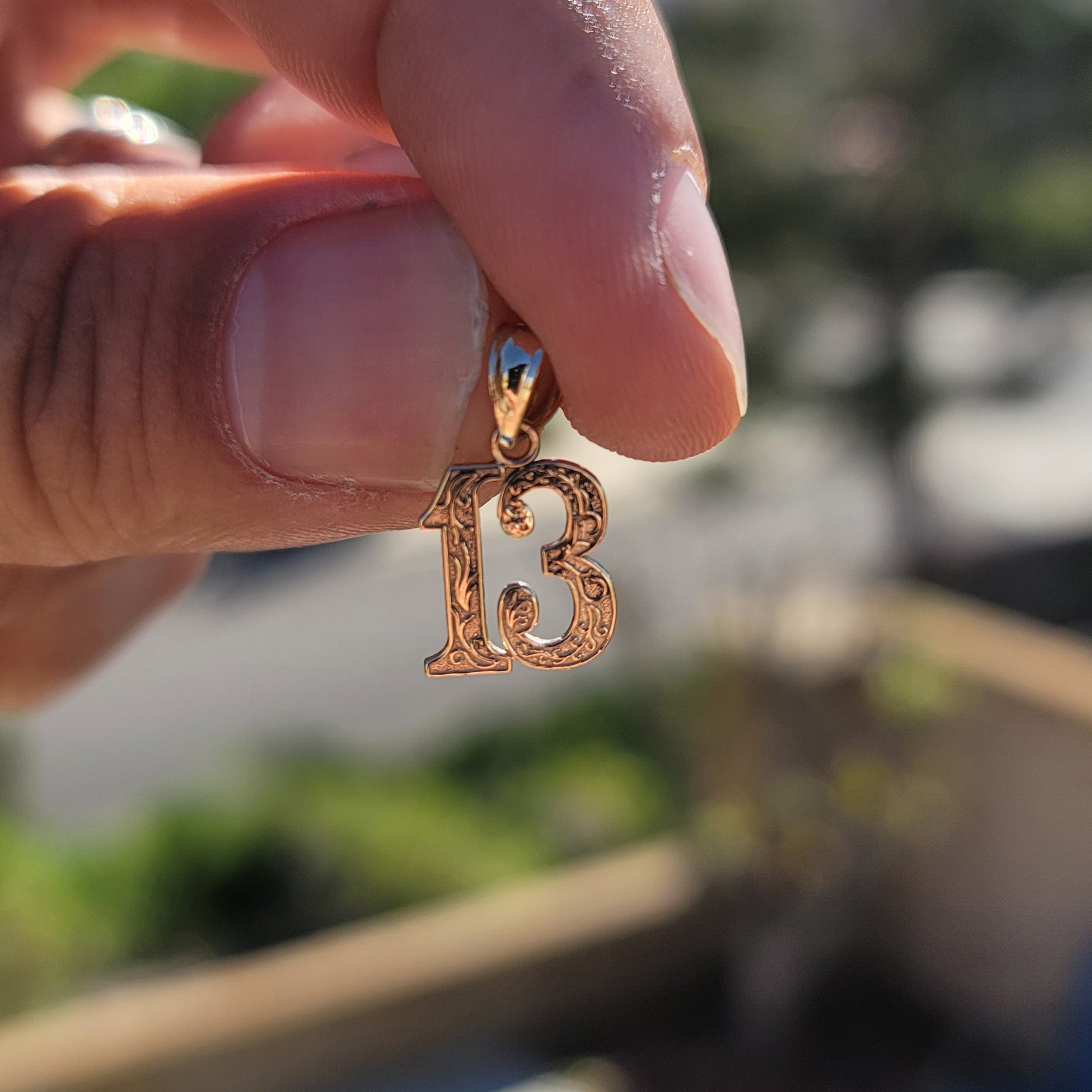 14K or 18K Gold Number Thirteen, #13 Pendant