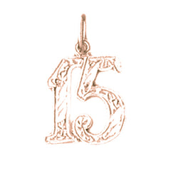 14K or 18K Gold Number Fifteen, #15 Pendant