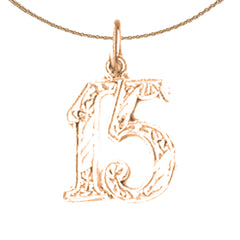 14K oder 18K Gold Nummer Fünfzehn, #15 Anhänger