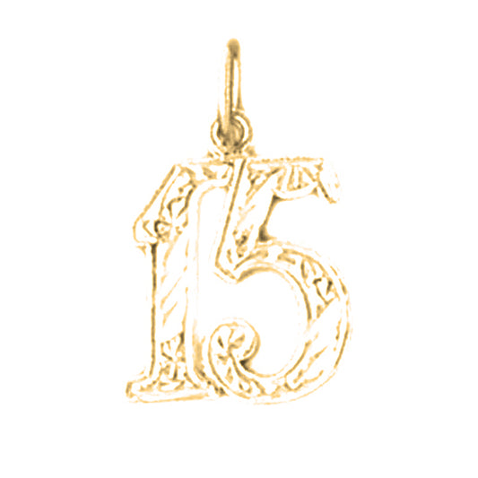 14K or 18K Gold Number Fifteen, #15 Pendant