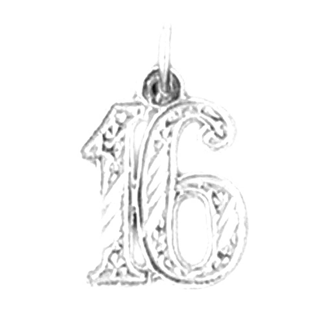 14K or 18K Gold Number Sixteen, #16 Pendant