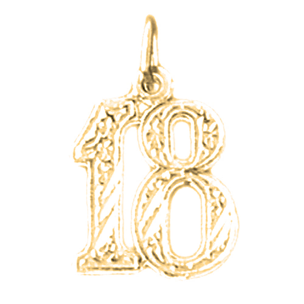 14K or 18K Gold Number Eighteen, #18 Pendant