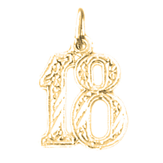 14K or 18K Gold Number Eighteen, #18 Pendant