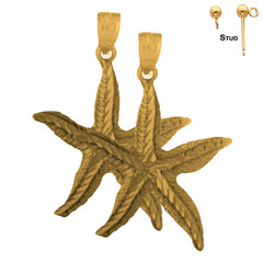 Pendientes de estrella de mar de oro de 14 quilates o 18 quilates de 33 mm