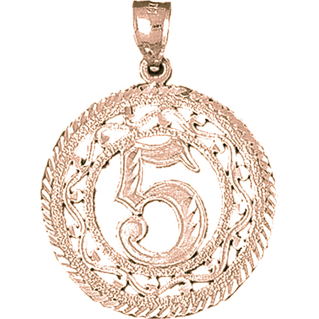 10K, 14K or 18K Gold Bezeled #5, Five Pendant