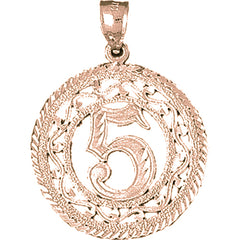 10K, 14K or 18K Gold Bezeled #5, Five Pendant