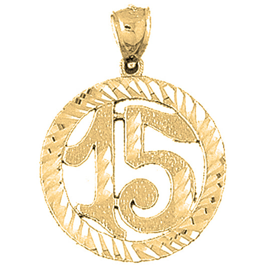 10K, 14K or 18K Gold Bezeled #15, Fifteen Pendant