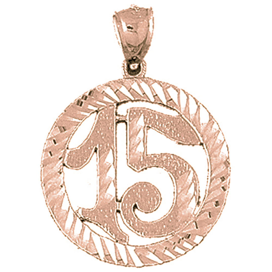 10K, 14K or 18K Gold Bezeled #15, Fifteen Pendant