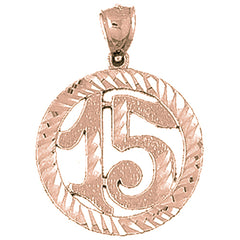 10K, 14K or 18K Gold Bezeled #15, Fifteen Pendant