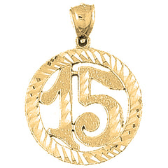 10K, 14K or 18K Gold Bezeled #15, Fifteen Pendant