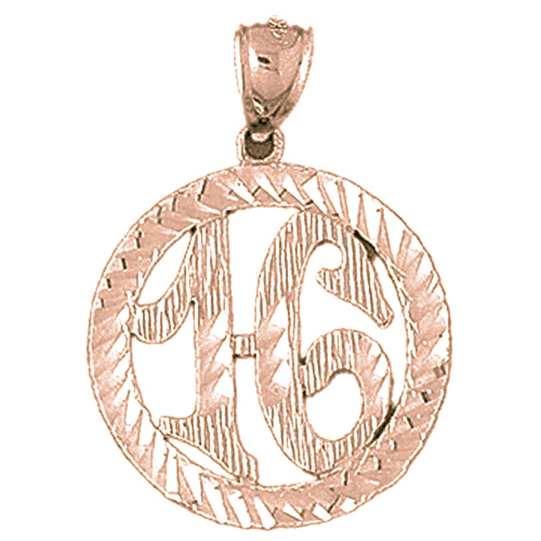 10K, 14K or 18K Gold Bezeled #16, Sixteen Pendant