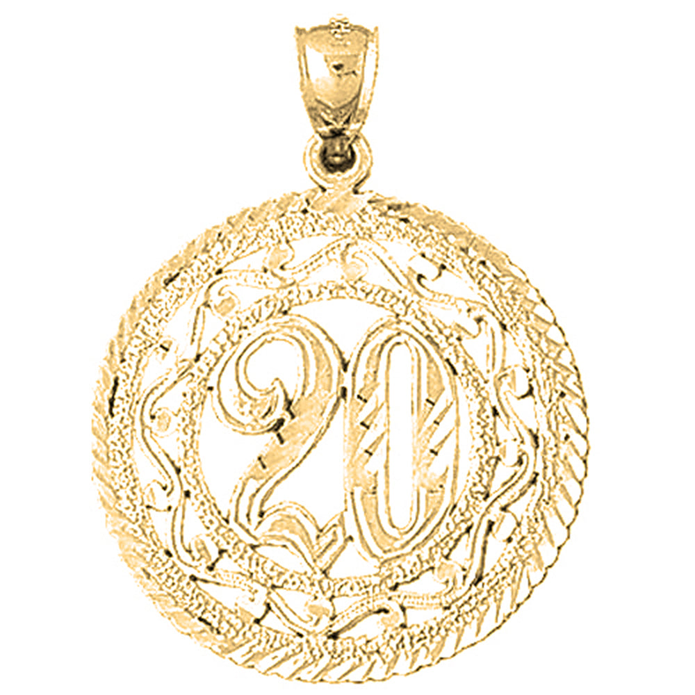 10K, 14K or 18K Gold Bezeled #20, Twenty Pendant