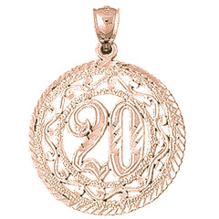 10K, 14K or 18K Gold Bezeled #20, Twenty Pendant