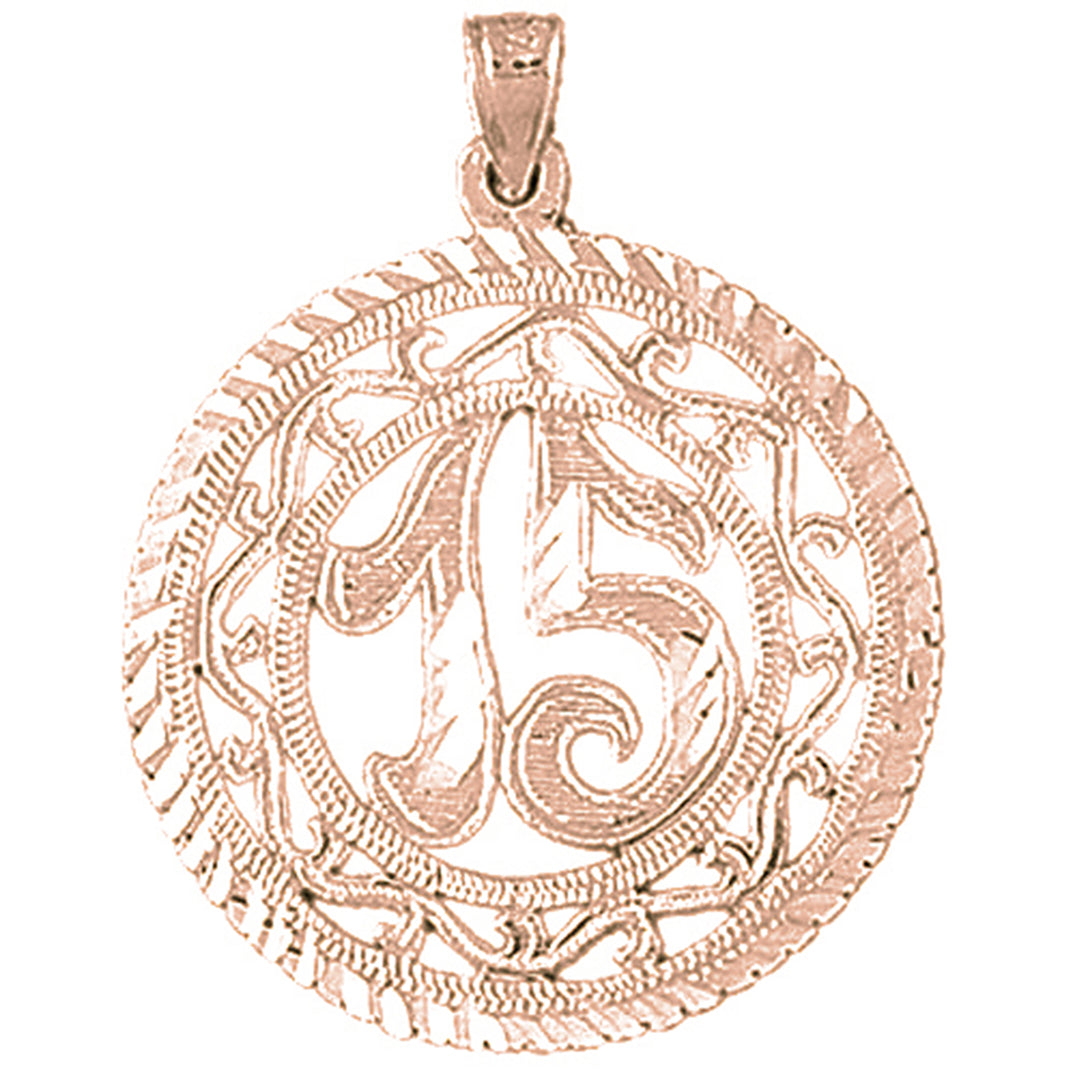 10K, 14K or 18K Gold Bezeled #15, Fifteen Pendant