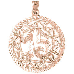 10K, 14K or 18K Gold Bezeled #15, Fifteen Pendant