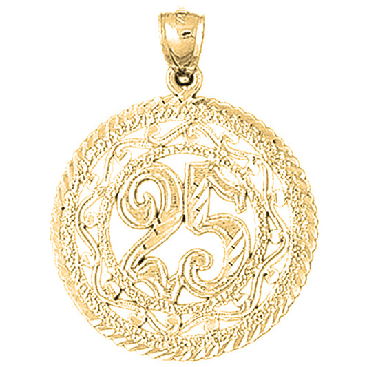 10K, 14K or 18K Gold Bezeled #25, Twenty Five Pendant