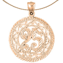 10K, 14K or 18K Gold Bezeled #25, Twenty Five Pendant