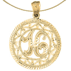 10K, 14K or 18K Gold Bezeled #16, Sixteen Pendant