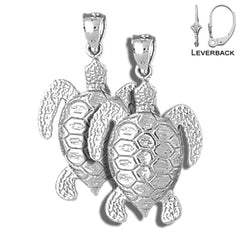 Sterling Silver 30mm Turtles Earrings (White or Yellow Gold Plated)