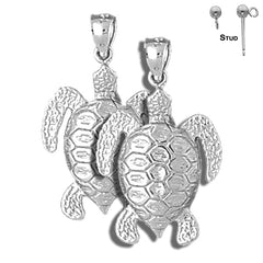 Sterling Silver 30mm Turtles Earrings (White or Yellow Gold Plated)